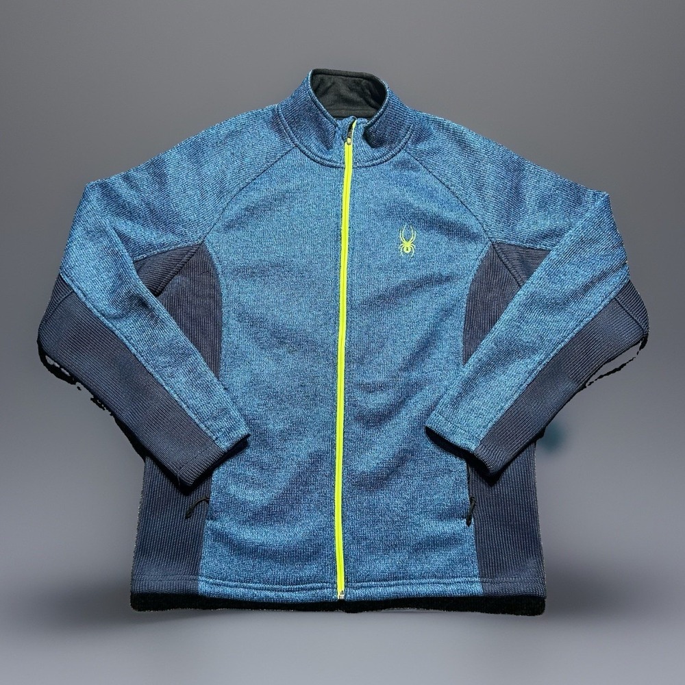 Spyder Knit Fleece Full Zip Ski Midlayer Jacket Blue Green Men's Large
